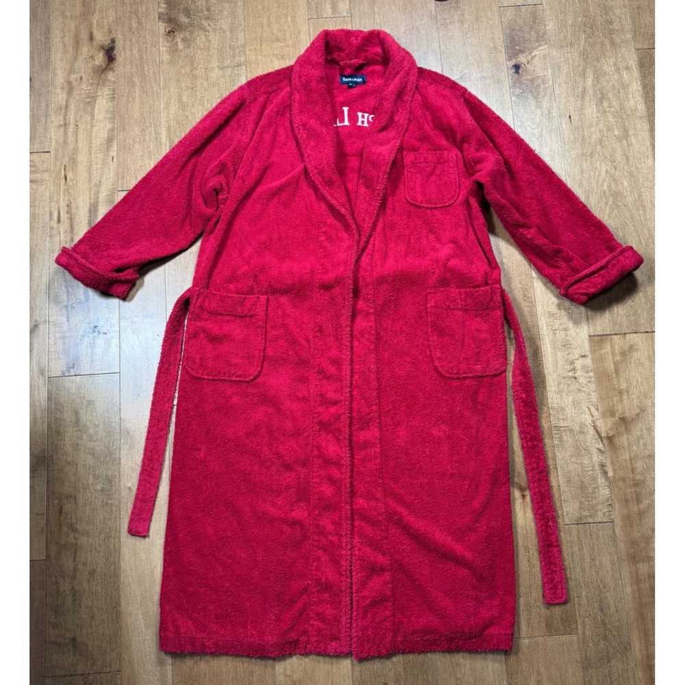 Ralph Lauren Red‎ Logo Robe Terry Cloth Vintage Mens M/L Embroidered Classic